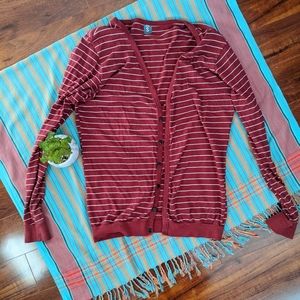 🔥FINAL SALE🔥 Loose fitting Dark red & white lightweight cardigan